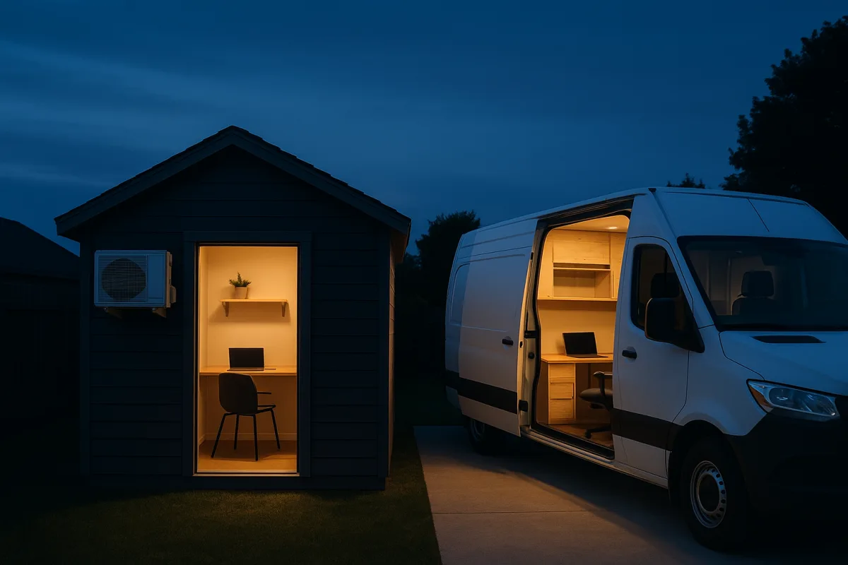 Tiny House Office Conversion: Shed vs. Mobile Van Workspace